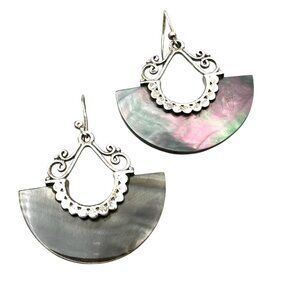 Mother of Pearl Sterling Silver Pierced Chandelier Earrings 1.5" Original Card N